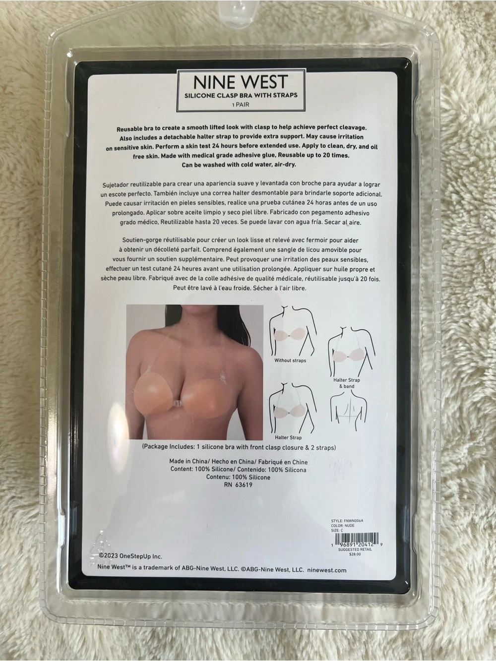 New/Never Opened! Nine West Silicone Clasp Bra with Strap - Nude (C Cup)